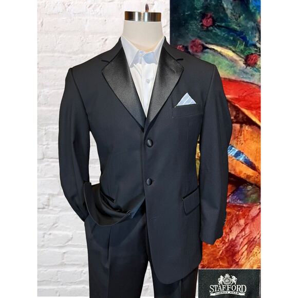Stafford Tuxedo Jacket 40R Mens Black Suit Coat Jacket Only - Picture 1 of 14